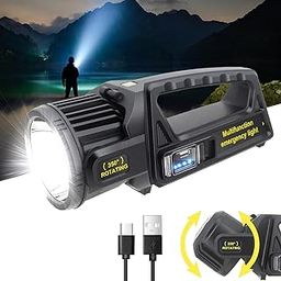 350000 Lumens Spotlight, Rechargeable Led Spotlight Flashlight with 350° Rotate Head, 9 Modes Super Bright Spot Lights Outdoor Handheld, IPX6 Waterproof Solar Flashlight for Emergencies-21