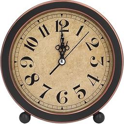 Pssopp Analog Vintage Alarm Clock,Silent Small Bedside Desk Clock Battery Operated for Table Living Room Decor Shelf Gift Clock-image-21