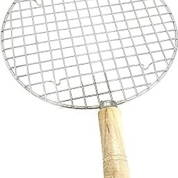 Epraiser Premium Stainless Steel Food Grade Wooden Handle Round Roaster Papad Jali Grill Tandoor for Papad Barbeque Roast Baingan Bharta Pizza Roti Toast Etc-image-49