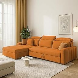 GRAPEWOOD Amber LHS 4 Seater L Shape Sofa Cum Bed for Living Room (Orange Fabric) Premium Fabric Sofa Set-image-90