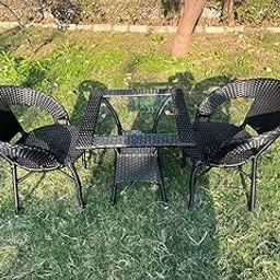 Prime Aura 2+1 Outdoor Patio Furniture Set, Black Wicker Rattan, 2 Chairs with Glass Top Table, Garden Bistro Set Powder Coated Frame UV Protected Wicker Chair D12-59