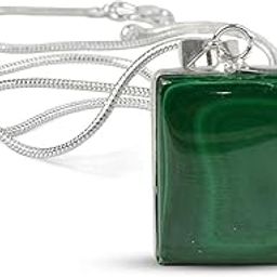AAA Malachite Pendant Square Shape Crystal Stone Locket/Pendant with Metal Chain for Reiki Healing and Crystal Healing Gemstone for Unisex (Color : Green)-8