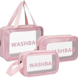 DGB MARTT Washbag Pouch for Home & Travel | Waterproof Translucent Cosmetic Organizer for Brushes & Accessories | Multipurpose Zipper Pouch Kit | Travel Toiletry Bags for Women - Pack of 3 (Pink)-image-43