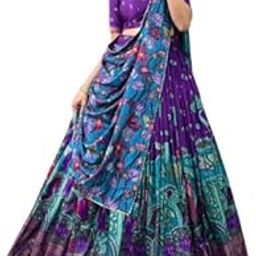 Women's Floral Annd Patola Print With Foil Work Tussar Silk Lehenga Choli-image-13
