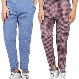 Mens Cotton Checkered Pyjama for Night Wear, Relaxation and Sleep (Pack of 2)(Blue & Red)-image-10
