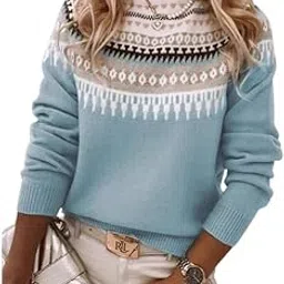 ftk Women's Thick Needle Jacquard Knitted Sweater Round Neck Long Sleeve Pullover for Winter Sweater-picture-7