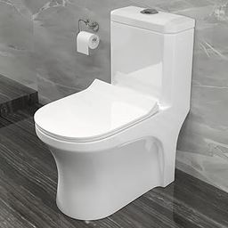 B BACKLINE Ceramic P Trap One Piece Water Closet Commode Western Toilet/Commode/European Commode With Soft Close Seat Cover For Bathrooms (Floor Mounted, Sonet- P Trap Outlet Is From Wall)-image-91