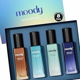 Moody Premium Valentines Day Perfume Gift Set for Men | Eau De Parfum | Long Lasting EDP Fragrance Scent Up To 8 Hours | Birthday Gift | Amber Oudh, Aquatic Breeze Perfume Gift for men Pack of 4x20ml-8