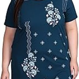 Women's Plus Size Longline T-Shirt with Ethnic Print, Side Slits Pockets-6