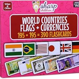 Sharp Children Big Size Flags Flash Cognitive_Skills Cards for Kids, Currency Flash Cards, Wipe and Clean, Laminated Activity Flash Cards-14