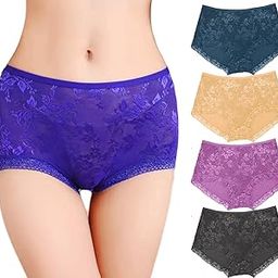 Women Girls Full Coverage Lace Hipster Panty Underwear Briefs (Pack of 4)-picture-20