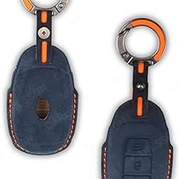 CARLSSON Luxury Key Cover with Keychain Compatible with Hyundai Kona Electric 3-Button Smart Push Start Key | Premium Blue Finish-image-12
