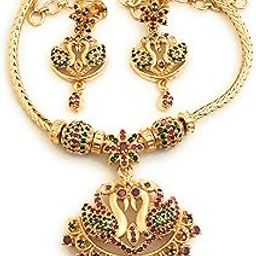 One Gram Gold Plated Traditional Peacock Designer Short Jewellery Set with Earrings for Women and Girls-image-15