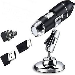 USB Digital Microscope Camera, Handheld HD Inspection Camera 50x-1600x Magnification with Adjustable Stand, 8 LED Lights, Portable Microscopes Compatible with iOS & Android Devices（Black）-1