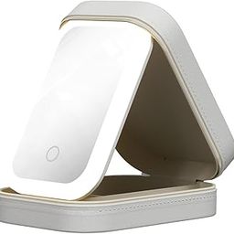 Devine Details Leather Makeup Storage Box with LED Light Mirror- Portable Travel Makeup Cosmetics Storage Box - Valentine's Gift for Girlfriend, Wife - 16.5 * 11.5 * 3.5cm - White (420 Grams)-51