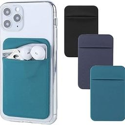 3 Pack Phone Card Holder Stretchy Lycra Stick on Wallet Pocket Credit Card ID Case Pouch Sleeve 3M Adhesive Sticker for Back of iPhone Samsung Galaxy Android Smartphones-Dark Green/Blue Gray/Black-3
