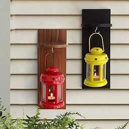 TIED RIBBONS Wall Hanging Wood Shelf With Metal Lantern Candle Holder For Home Bedroom Livin Room Balcony Decoration (Pack Of 2)-image-83