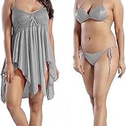 Apparels Satin Short Nighty with lingirie Set (1 Nighty, 1 Bra & 1 Panty) | Attractive & Stylish Night Wear | Comfy & Plain | for Women, Wife, Girlfriend-image-73