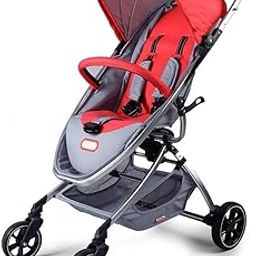BLEQYS® Baby Stroller Pram Travel Friendly & Multi-Purpose/Multi-Adjustment/Broad seat & Buggy for 0-36 Months Toddler Girl and Boy (UPG - Red)-0