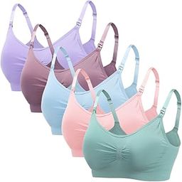 Nursing Bra, Full Coverage Maternity Bra, Comfortable Breastfeeding Sleep Bra 5-Pack (5 Pieces)-image-35