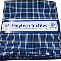 103-Polytech Textiles Premium Cotton Shirting Fabric, Blue Shaded Checks Pattern, Unstitched,-14