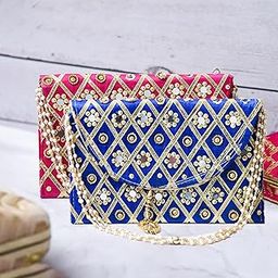 Kuber Industries Clutch Purse | Hand Purse | Ladies Hand Purse with Handle | Traditional Shagun Purse | Baby Shower Purse | Gifting Clutch Purse | Mirror Check Purse | Pack of 2 | Multicolor-picture-9