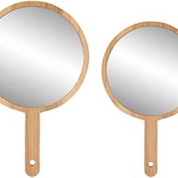 Wooden Handheld Beauty Makeup Mirror Set of 2 - Round Shape 10.75 inch & 12 Inch - Salon Mirror, Dressing Table Mirror, Shaving Mirror and Travel Mirror-2