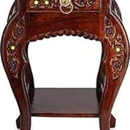 NABZ CRAFTS Wooden Stool-Natural Wood Antique Look Side Table with Drawer for Living Room (Brown, 14 x 14 x 21 inch) ||-picture-11