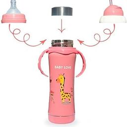 JOYFILLS 3 in 1 Baby Feeding Bottle | Milk Bottle for baby| Water Bottle for School | Sipper Water Bottle for Kids | Stainless Steel 304| Multi-Functional Thermal Insulation | Nipple, Sipper & Straw| Spill Proof, BPA Free, Anti-Colic Nipple and Handles for Infants/Toddlers/Kids- 240 Ml (Printed Pink)-image-66