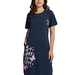 Cotton Half Sleeve Oversized T-Shirts for Women| Nighty - Loose Fit Tee with Pocket-image-86
