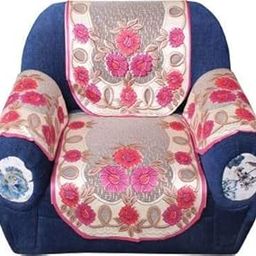 BANSIGOODS Pink Floral Cotton Net 1 Seater Net Sofa Chair Cover, (4PC)-image-19