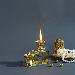 CraftVatika Brass Lotus Diya Oil Puja Lamp Piller Stand 2 Step Diya for Home Temple Pooja Articles Decor Gift (Quantity 1)-image-25
