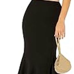 High Rise Elastic Cotton Blend Solid Flared Pencil Fit Knee-Length Women Skirt-image-83