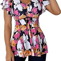 Women's Tankini Swimsuits Ruffled Flowy Tankini Tops with Boy Shorts Swimwear Tummy Control Two Piece Bathing Suits-image-17