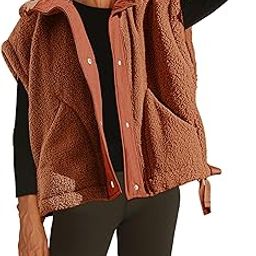 Women's Fleece Vest Casual Sleeveless Oversized Sherpa Jacket Button Down Vests Outerwear with Pockets-image-0
