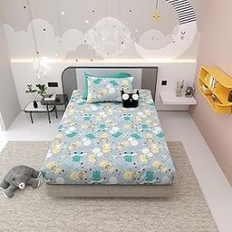 TrueYarns Cartoon Printed Pure Cotton 300 TC Single Bedsheet with 1 Pillow Cover, (60"x90" Inches), Pack of 1-image-70