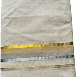 Men's Kuthampully Cotton Kerala Kasavu Mundu - Men's Kasavu Dhoti - Off white Cream KTM-881-picture-9