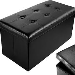 Nyxi Faux Leather 76 * 38 * 38cm Black Ottoman Foldable Storage Boxes Seat Foot Stool Storage Box with Lids for Kids Toys, Bedroom, Hallway, Living Room-image-8