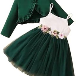 Baby Girls Ruffle Trim Jacket & Appliques Mesh Flare Hem Cami Dress-image-5