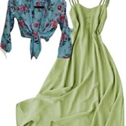 Milkyway Women Crepe Multi Strep Dress with Blue Floral Shrug(Light Green_XL)-51