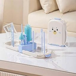 Tony Stark Non-Toxic, Baby Bottle Cleaning Brushes Set with Stand for Baby Milk Bottle, Nipple, Straw,Silicone Bristle Bottle Cleaner Brush for Movable Cleaning (Frosty Bear (Blue))-image-51