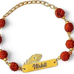 Personalized Lord Krishna Metal Rakhi with Name | Krishna Morpankha Rudraksha Name rakhi for Brother | Rakshabandhan Unique Name Rudraksha Bracelet |-image-13