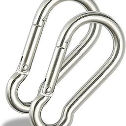Qenixo Fitness M8x80mm Heavy Duty Safety Lock Cable Attachment,Stainless Steel Spring Snap Hook Carabiner Hook Swing Connector Multipurpose, Silver, 2pcs-image-79