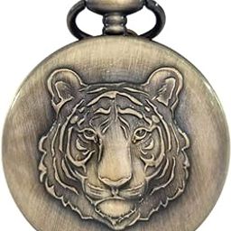 Antique Tiger Face Theme Vintage Premium Gandhi Style Pocket Watch Keychain with Key Ring for Car & Bike Keys Gift for Men & Woman Bronze Metal Pocket Watch Chain-picture-46