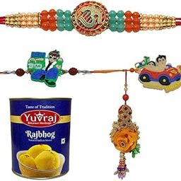 Yuvraj desingner rakhi for couple 2 kid rakhi & sweets 1 kg rajbhog with roli chawal pack-image-33