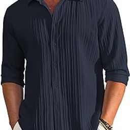 Men's Casual Button Down Shirts Long Sleeve Linen Shirt Fashion Textured Beach Summer Shirt-image-44