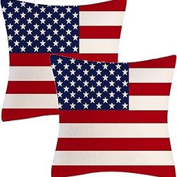 4th of July Throw Pillows Farmhouse Decorative Throw Pillow Case Indoor Outdoor Cushion Cover Red White and Blue Patriotic Star Linen Pillowcase for Couch Living Room Bedroom 16 x 16 Inch Set of 2-31