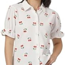 Women Texture White and Red Cherry Print Polyknit Shirt-image-96