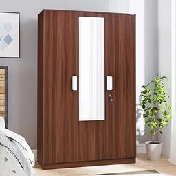 Nilkamal Joyce 3 Door with Mirror Engineered Wood Wardrobe| 1 Hanging Rod, 8 Shelves in Almirah | Walnut-image-18
