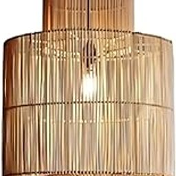 GRASSMINDS Handcrafted Tower Pendant Lamp Shade | Handmade Boho Chic Rattan Lamp Shade for Ceiling | Home Decor |Eco Friendly Artisan Handwoven |Natural Rattan Finish Dia(30cm x 55cm) |Medium-image-9